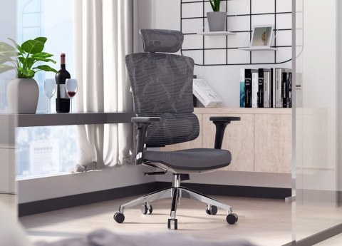 FOTEL BIUROWY ERGONOMIX, WYGODNY, CZARNY, DO BIURA, ZAGŁÓWEK 3D, BUJANY