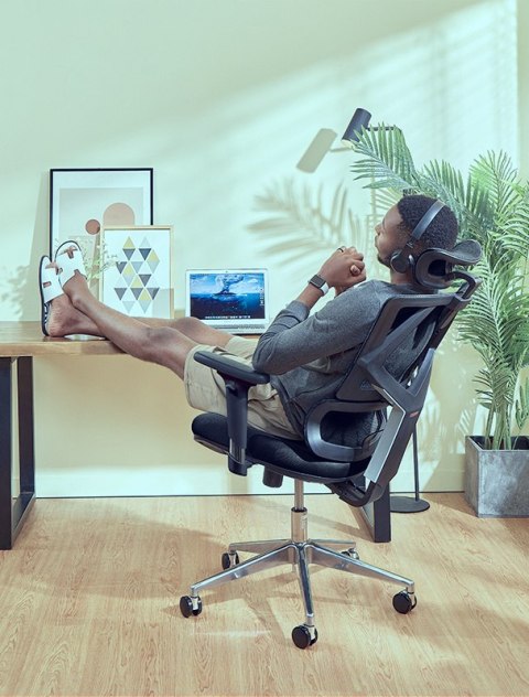 FOTEL BIUROWY ERGONOMIX, WYGODNY, CZARNY, DO BIURA, ZAGŁÓWEK 3D, BUJANY