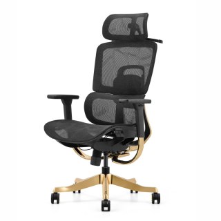 FOTEL ERGONOMICZNY AURELIA, CZARNY, ZŁOTY, WYGODNY, SIATKA, STYL, DO BIURA