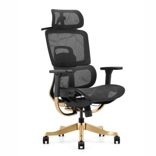 FOTEL ERGONOMICZNY AURELIA, CZARNY, ZŁOTY, WYGODNY, SIATKA, STYL, DO BIURA