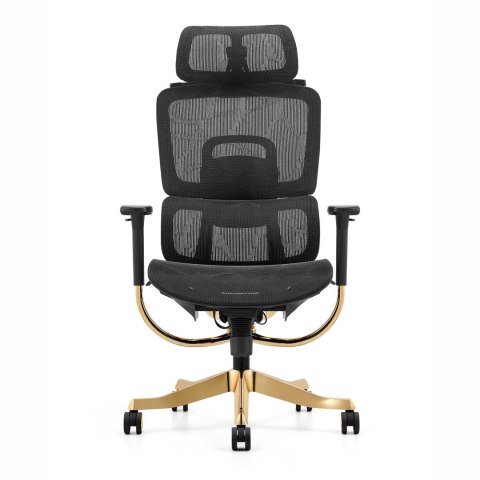 FOTEL ERGONOMICZNY AURELIA, CZARNY, ZŁOTY, WYGODNY, SIATKA, STYL, DO BIURA