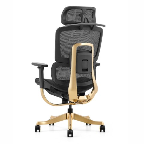 FOTEL ERGONOMICZNY AURELIA, CZARNY, ZŁOTY, WYGODNY, SIATKA, STYL, DO BIURA