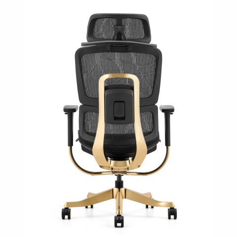 FOTEL ERGONOMICZNY AURELIA, CZARNY, ZŁOTY, WYGODNY, SIATKA, STYL, DO BIURA