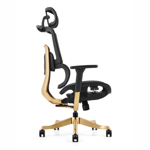 FOTEL ERGONOMICZNY AURELIA, CZARNY, ZŁOTY, WYGODNY, SIATKA, STYL, DO BIURA