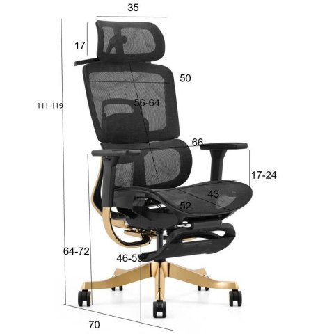 FOTEL ERGONOMICZNY AURELIA, CZARNY, ZŁOTY, WYGODNY, SIATKA, STYL, DO BIURA