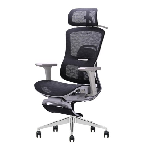 FOTEL ERGONOMICA, WYGODNY, SZARY, ROZKŁADANY, DO KOMPUTERA, Z PODNÓŻKIEM