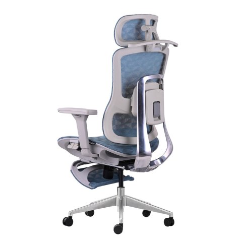 FOTEL BIUROWY ERGONOMICA, SZARY, Z PODNÓŻKIEM, WYGODNY, SIATKOWY, DO BIURA