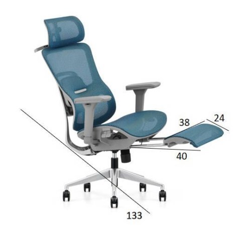 FOTEL BIUROWY ERGONOMICA, SZARY, Z PODNÓŻKIEM, WYGODNY, SIATKOWY, DO BIURA