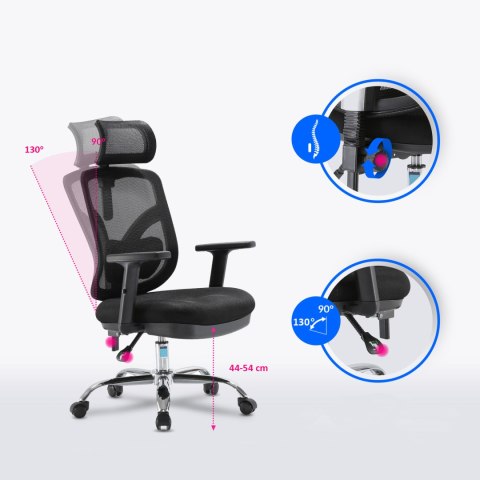 FOTEL BIUROWY ERGONOMICZNY APEXWORK, CZARNY, WYGODNY, DO BIURA, ZAGŁÓWEK