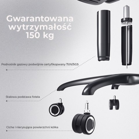 FOTEL GAMINGOWY VORTEX, CZARNY, WYGODNY, SIATKA, BIUROWY, DO SALONU, 150 KG