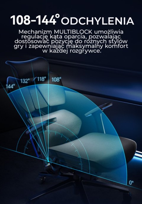 FOTEL GAMINGOWY VELOCE, CZARNY, Z PODNÓŻKIEM, WYGODNY, ROZKŁADANY