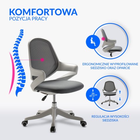 KRZESŁO BIUROWE AERIS, OBROTOWE, NOWOCZESNE, SZARE, DO SALONU, BIURA