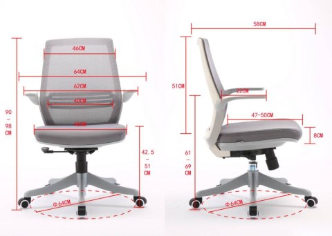 FOTEL BIUROWY VELLUTO, SZARY, WYGODNY, DO BIURA, SIATKA, ERGONOMICZNY