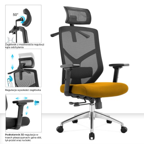 FOTEL ERGONOMICZNY ERGONOMIA, WYGODNY, CZARNY, DO BIURKA, OBROTOWY, SIATKA
