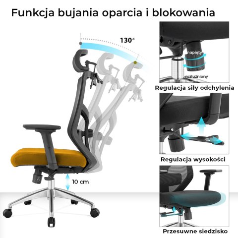 FOTEL ERGONOMICZNY ERGONOMIA, WYGODNY, CZARNY, DO BIURKA, OBROTOWY, SIATKA