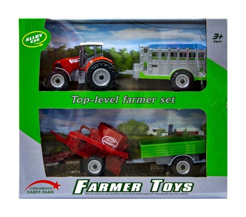 Traktor z wymiennymi przyczepami czerwony