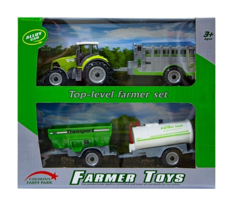 Traktor z wymiennymi przyczepami zielony