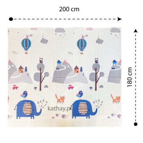 Dwustronna składana kolorowa edukacyjna piankowa mata dziecięca 180x200 cm - słonik