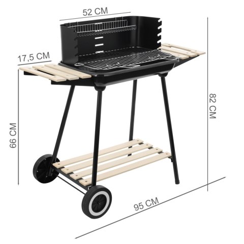Grill węglowy ogrodowy na kółkach z 3 półkami