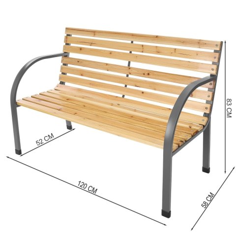 Ławka ogrodowa 120 cm z oparciem parkowa drewniana metalowa taras balkon