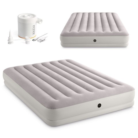 Dwuosobowy materac welurowy 152x203x30 cm z pompką elektryczną INTEX 64179