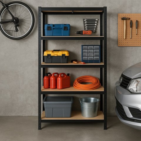 Regał magazynowy metalowy czarny 2w1 5 jasnych półek 150x75x30 cm