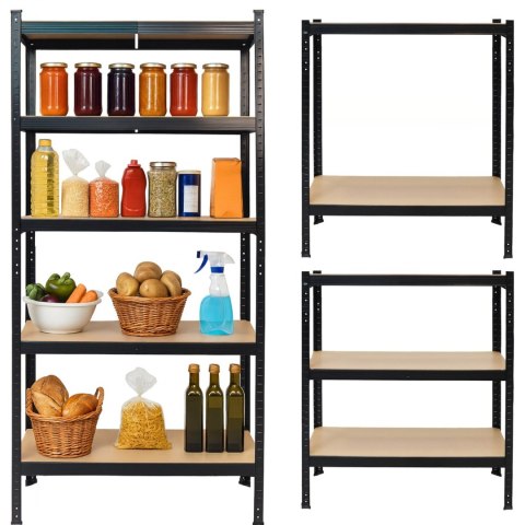 Regał magazynowy metalowy czarny 2w1 5 jasnych półek 180x90x40 cm
