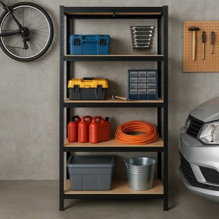 Regał magazynowy metalowy czarny 2w1 5 jasnych półek 180x90x40 cm
