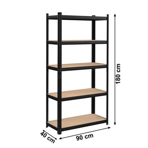 Regał magazynowy metalowy czarny 2w1 5 jasnych półek 180x90x40 cm
