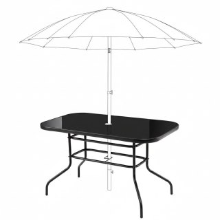 Duży szklany stół ogrodowy na taras balkon 120x70 czarny otwór na parasol