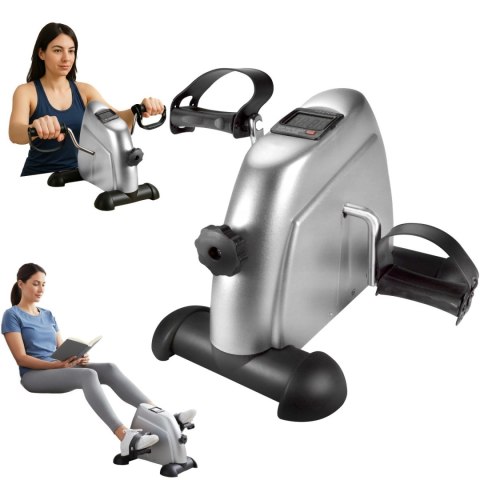 Kompaktowy rower treningowy rotor do ćwiczen rowerek rehabilitacyjny 2w1 srebrny