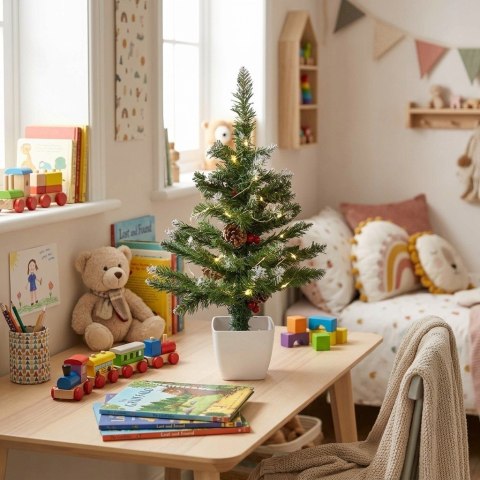 Choinka sztuczna w doniczce sosna ośnieżona 90 cm na biurko stroik