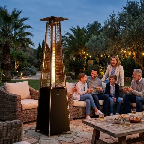 Duży parasol grzewczy tarasowy piramida 227 cm ogrzewacz kominek gazowy 13kW pokrowiec