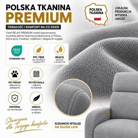 FOTEL WYPOCZYNKOWY ROZKŁADANY VELLUTO, SZARY, Z PODNÓŻKIEM, DO SALONU, STYL