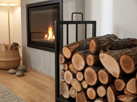 Metalowy kosz stojak na drewno kominkowe opałowe z torbą do przenoszenia