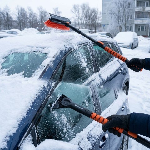 Zestaw samochodowy 3w1 na lód śnieg teleskopowa łopata skrobaczka zmiotka