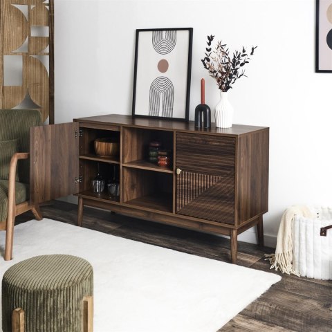 KOMODA NOCELLO, 120 CM, ORZECH, RYFLOWANA, DO SALONU, SYPIALNI, NA NÓŻKACH