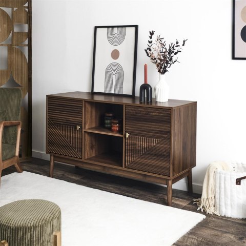 KOMODA NOCELLO, 120 CM, ORZECH, RYFLOWANA, DO SALONU, SYPIALNI, NA NÓŻKACH