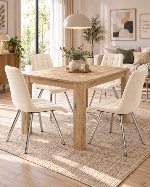 Krzesło CIEZA - aksamit beż jasny / nogi chrom x 4