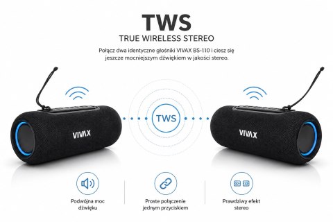 Głośnik Bluetooth 10W TWS LED IPX5 Mikrofon Mocny Poręczny VIVAX BS-110