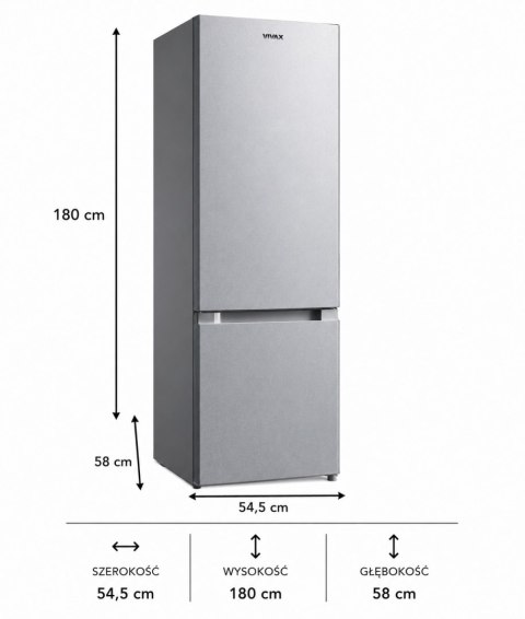 Lodówka Dwudrzwiowa 180 cm 262L Low Frost INOX 39 dB Vivax CF-259ELF S