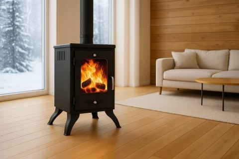 Piec Stalowy ZEFIR 6,8 kW + Zestaw Rur Kominek Wolnostojący do Salonu Certyfikat ECO UE