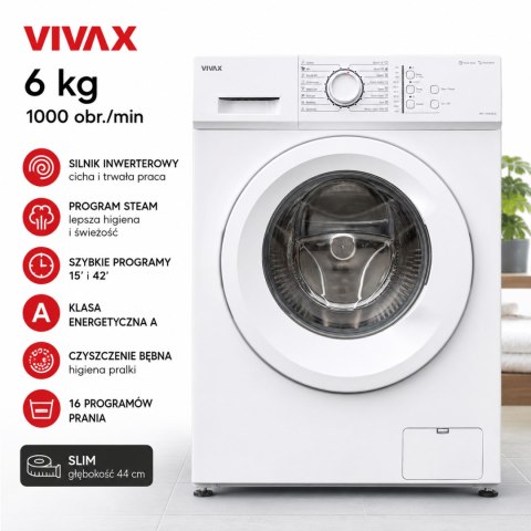 Pralka Automatyczna Slim Vivax 6 kg 1000 obr./min. 16 programów Drum Clean