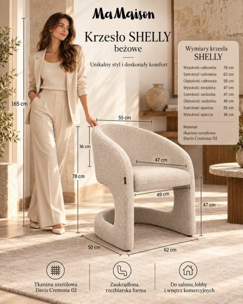 KRZESŁO TAPICEROWANE AMORELLE BEŻOWE, DO SALONU, JADALNI, VELVET, GLAMOUR