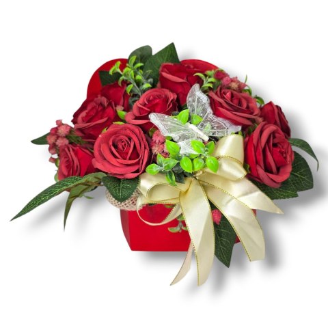 FLOWERBOX CZERWONE RÓŻE W PUDEŁKU SERCE NA DZIEŃ MATKI URODZINY IMIENINY