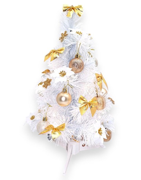CHOINKA UBRANA BELLISSIMA, 40CM, BIAŁO ZŁOTA, LED, STROIK, PREZENT, GOTOWA