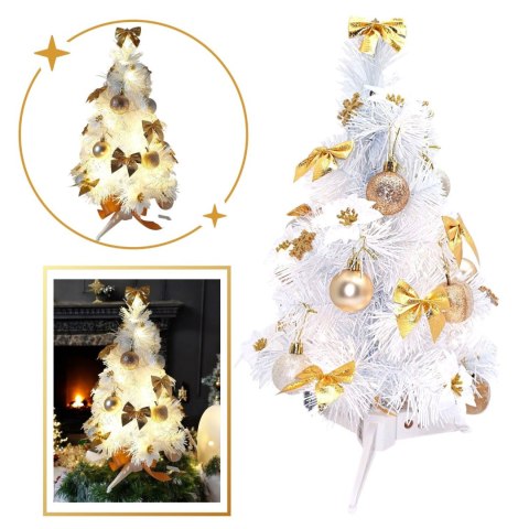 CHOINKA UBRANA BELLISSIMA, 40CM, BIAŁO ZŁOTA, LED, STROIK, PREZENT, GOTOWA