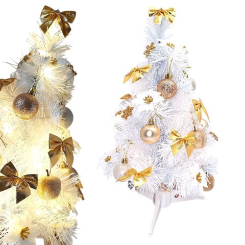 CHOINKA UBRANA BELLISSIMA, 40CM, BIAŁO ZŁOTA, LED, STROIK, PREZENT, GOTOWA