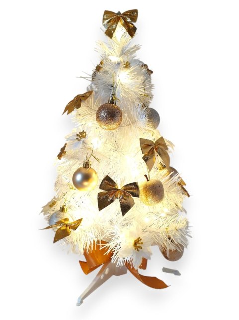 CHOINKA UBRANA BELLISSIMA, 40CM, BIAŁO ZŁOTA, LED, STROIK, PREZENT, GOTOWA