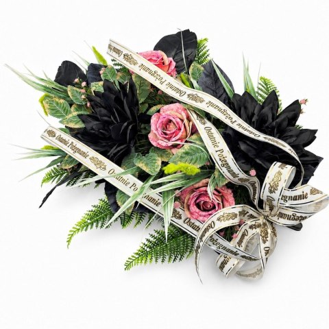 WIĄZANKA POGRZEBOWA LACRIMOSA, WIENIEC, KWIATY, NAPIS NA SZARFIE, 65CM